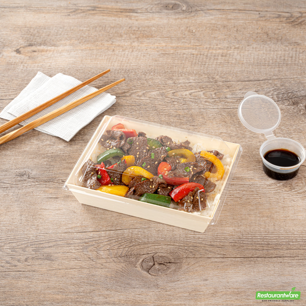 Wholesale Restaurantware Taipei Clear Plastic Lid - Fits Rectangle Poplar Short Flare Container- Bulk