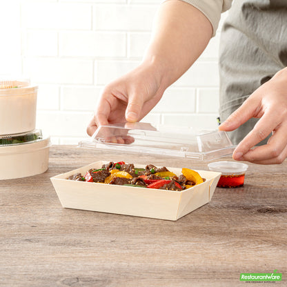 Wholesale Restaurantware Taipei Clear Plastic Lid - Fits Rectangle Poplar Short Flare Container- Bulk