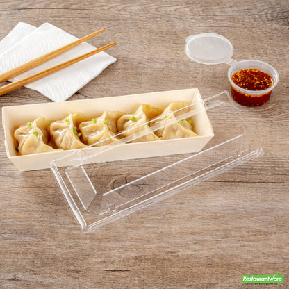 Wholesale Restaurantware Taipei Clear Plastic Lid - Fits Rectangle Poplar Long Flare Container- Bulk