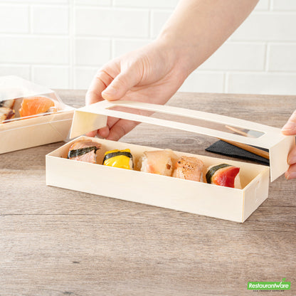Wholesale Restaurantware Taipei 9 Oz Rectangle Poplar Container - with Window Flap Lid- Bulk