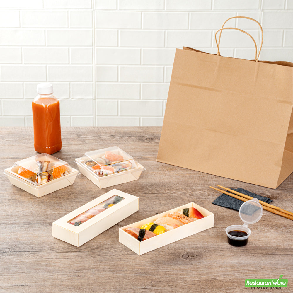 Wholesale Restaurantware Taipei 9 Oz Rectangle Poplar Container - with Window Flap Lid- Bulk