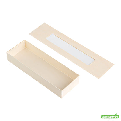 Wholesale Restaurantware Taipei 9 Oz Rectangle Poplar Container - with Window Flap Lid- Bulk