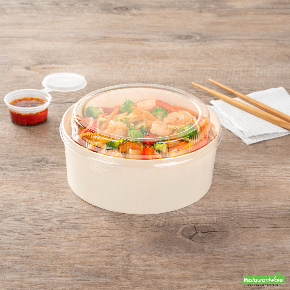 Wholesale Restaurantware Taipei Clear Plastic Lid - Fits Round Poplar Small and Deep Containers- Bulk