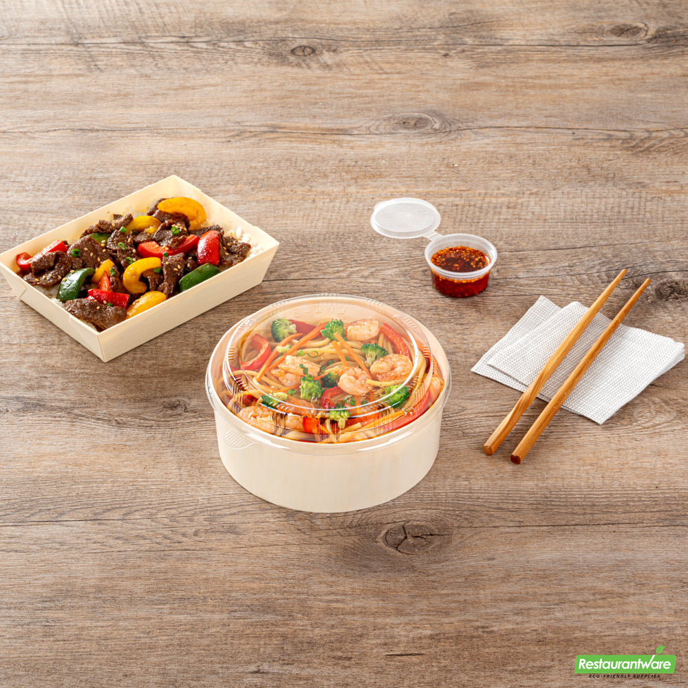 Wholesale Restaurantware Taipei Clear Plastic Lid - Fits Round Poplar Small and Deep Containers- Bulk