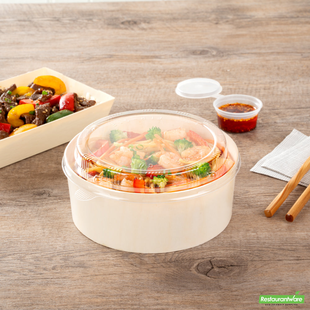 Wholesale Restaurantware Taipei Clear Plastic Lid - Fits Round Poplar Small and Deep Containers- Bulk