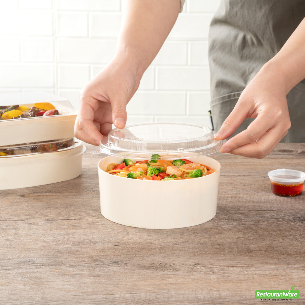 Wholesale Restaurantware Taipei Clear Plastic Lid - Fits Round Poplar Small and Deep Containers- Bulk