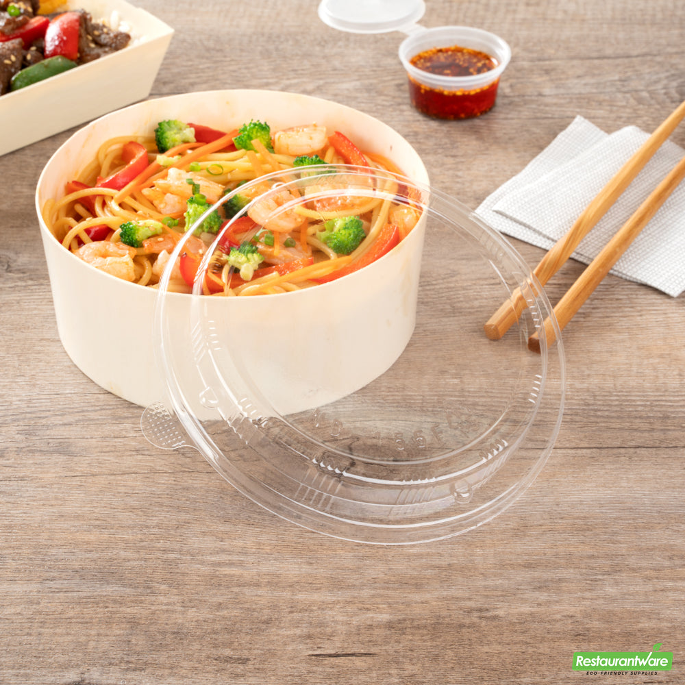 Wholesale Restaurantware Taipei Clear Plastic Lid - Fits Round Poplar Small and Deep Containers- Bulk