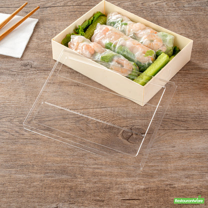 Wholesale Restaurantware Taipei Clear Plastic Lid - Fits Rectangle Poplar Short Straight Container- Bulk