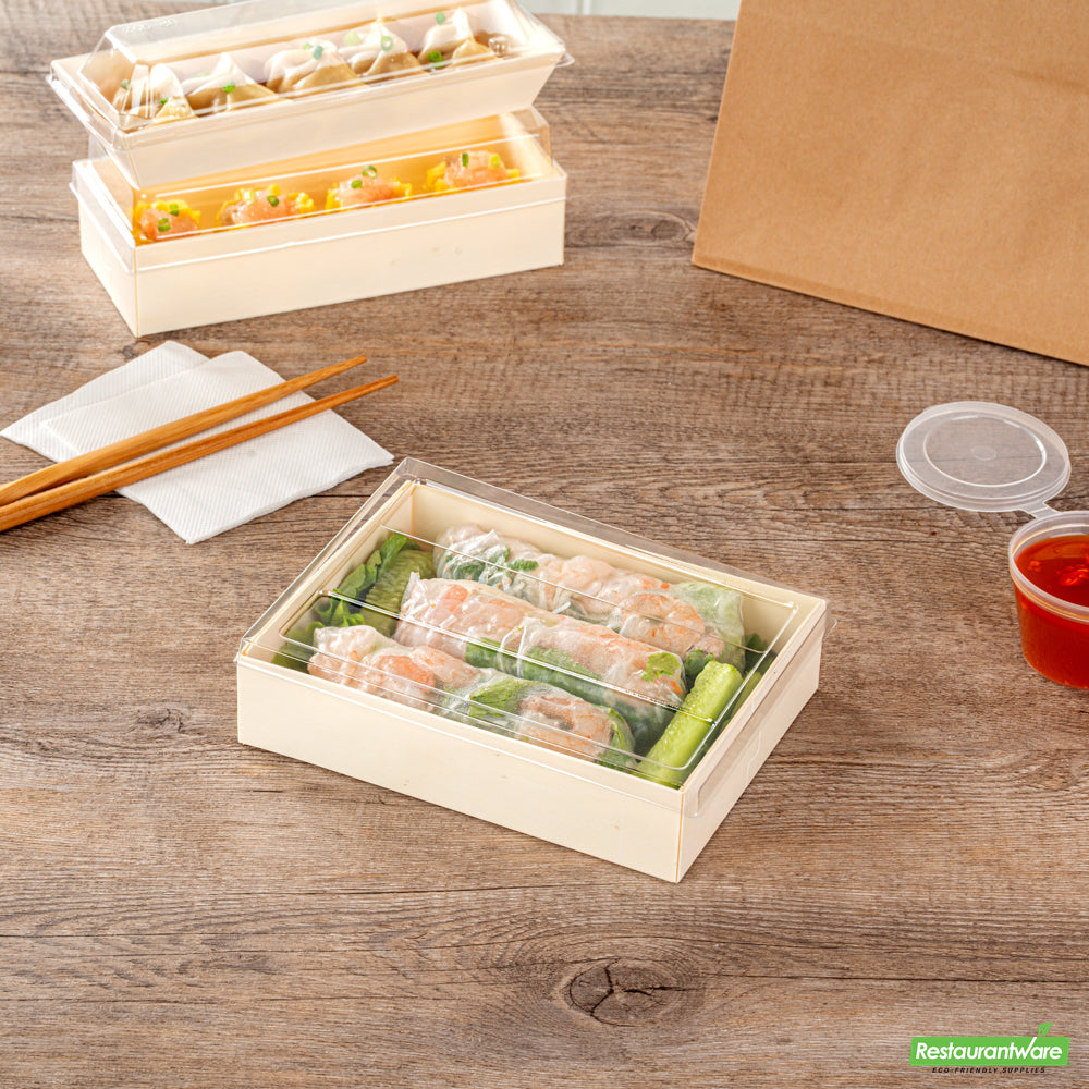 Wholesale Restaurantware Taipei Clear Plastic Lid - Fits Rectangle Poplar Short Straight Container- Bulk