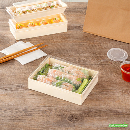 Wholesale Restaurantware Taipei Clear Plastic Lid - Fits Rectangle Poplar Short Straight Container- Bulk