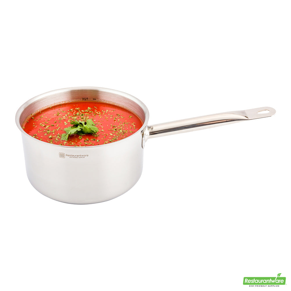 Wholesale Restaurantware Met Lux 3.5 Qt Stainless Steel Sauce Pan - Induction Ready, Single Handle- Bulk