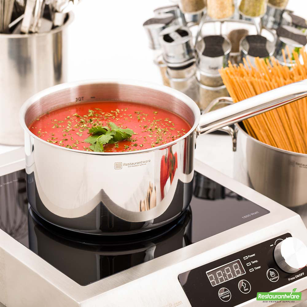 Wholesale Restaurantware Met Lux 3.5 Qt Stainless Steel Sauce Pan - Induction Ready, Single Handle- Bulk