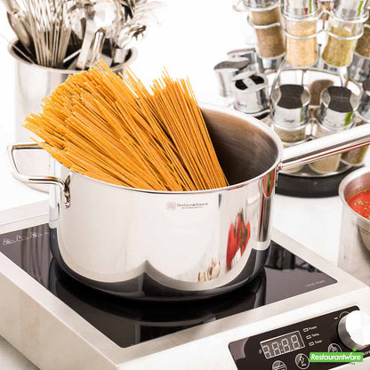 Wholesale Restaurantware Met Lux 6 Qt Stainless Steel Sauce Pan - Induction Ready, Dual Handle- Bulk