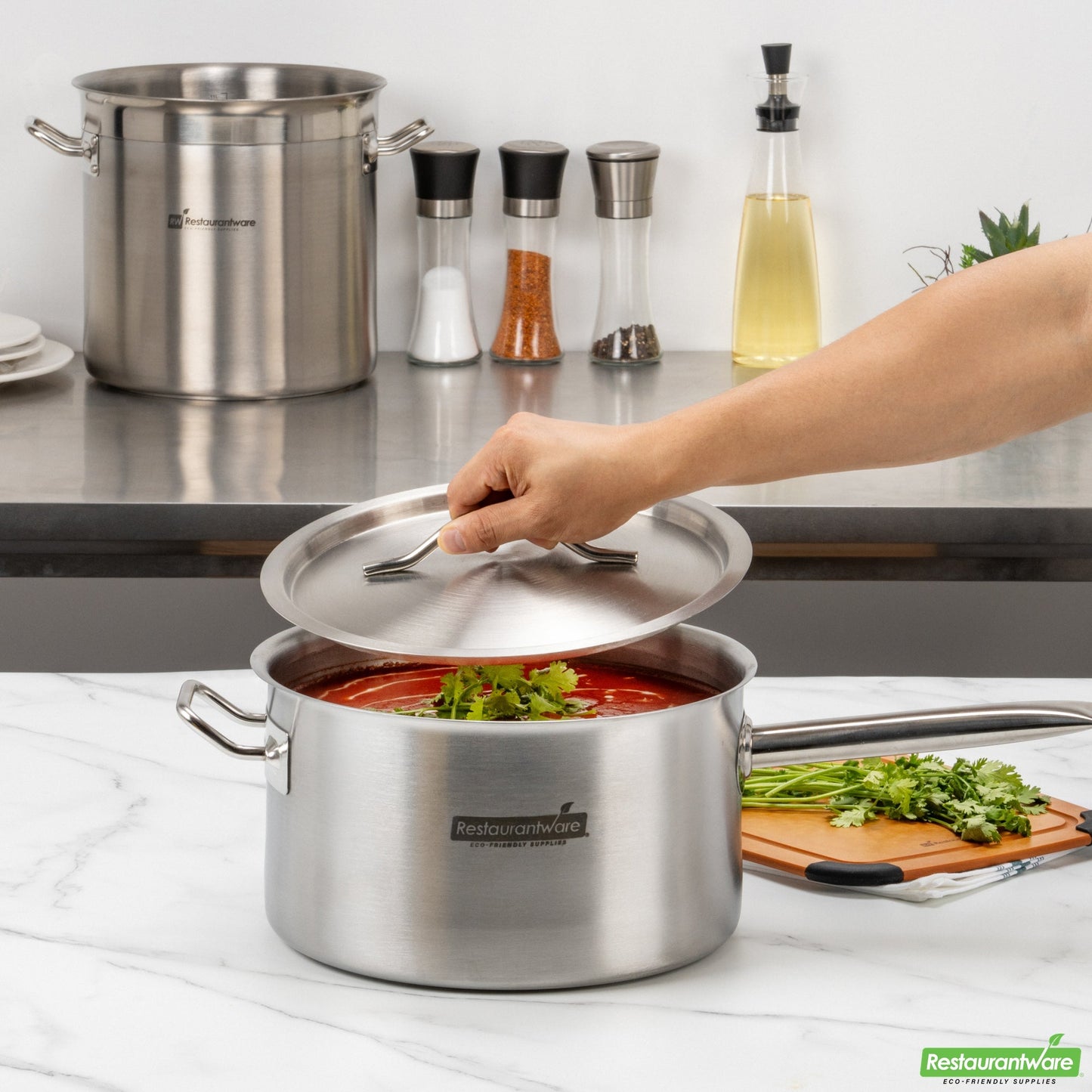 Wholesale Restaurantware Met Lux 7.5 Qt Stainless Steel Sauce Pan - Induction Ready, Dual Handle- Bulk