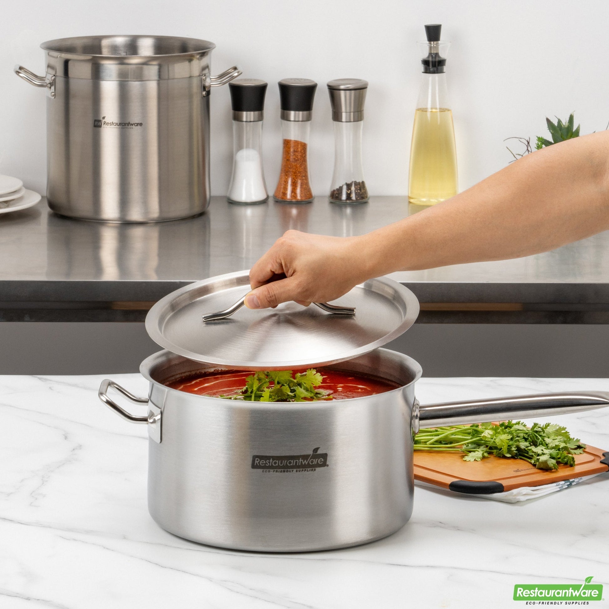 Wholesale Restaurantware Met Lux 7.5 Qt Stainless Steel Sauce Pan - Induction Ready, Dual Handle- Bulk