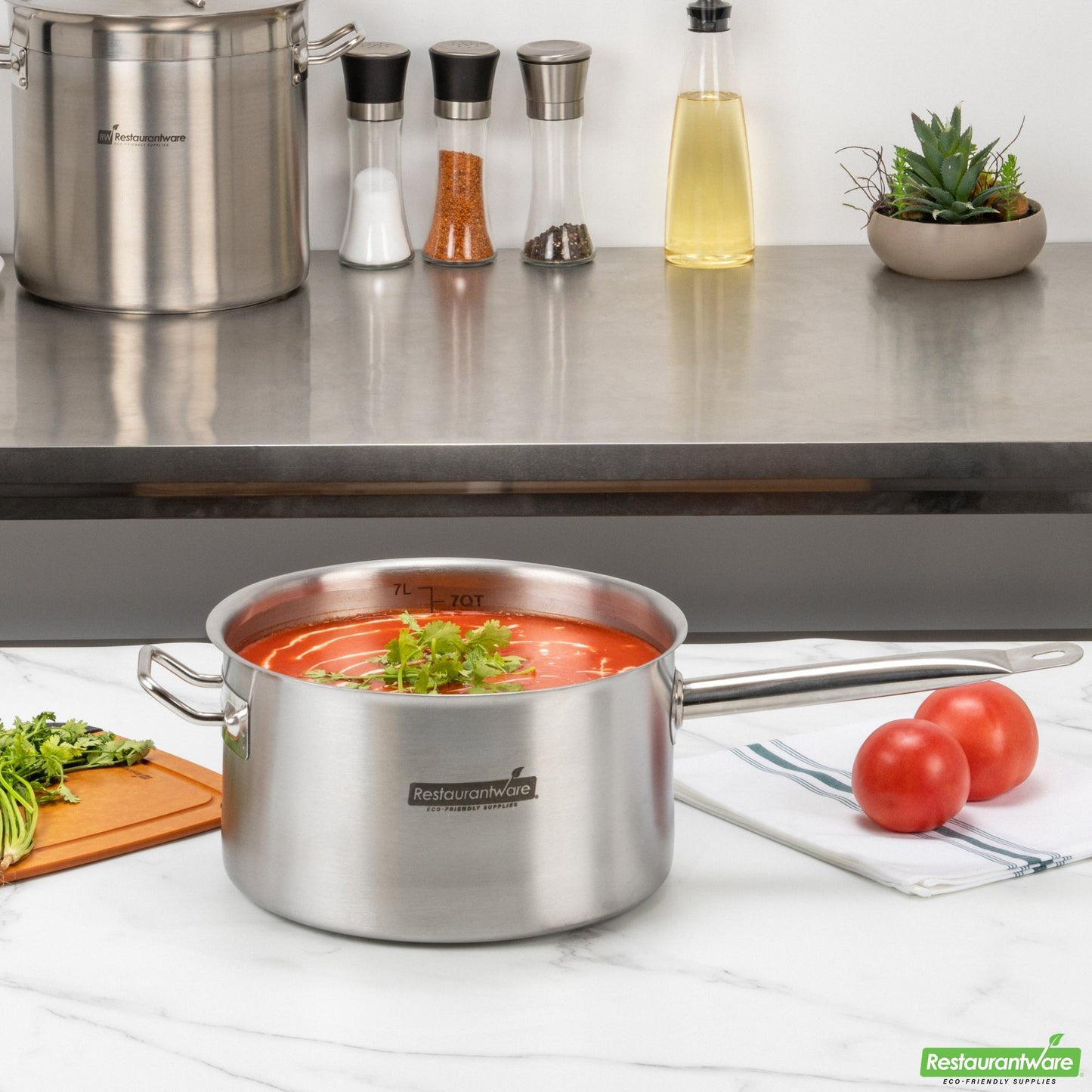 Wholesale Restaurantware Met Lux 7.5 Qt Stainless Steel Sauce Pan - Induction Ready, Dual Handle- Bulk