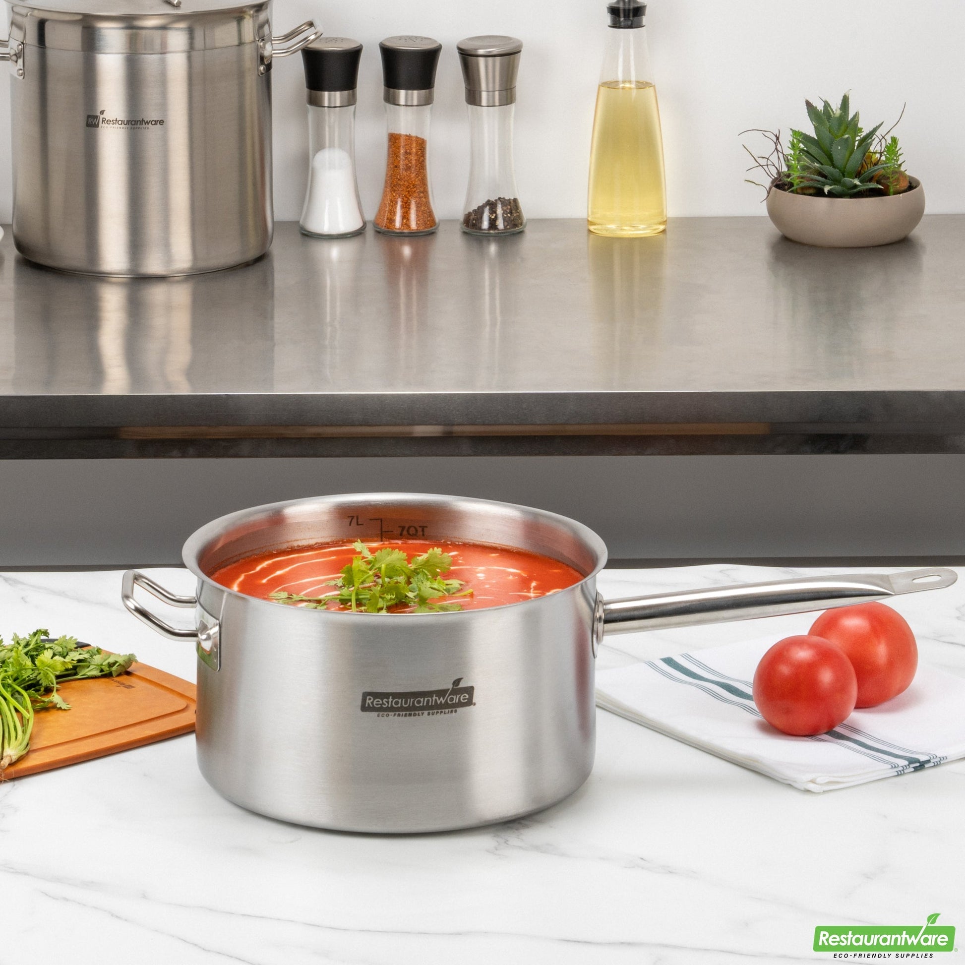 Wholesale Restaurantware Met Lux 7.5 Qt Stainless Steel Sauce Pan - Induction Ready, Dual Handle- Bulk