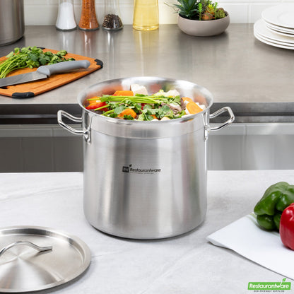 Wholesale Restaurantware 13.5 Qt Stainless Steel Stock Pot - Induction Ready - 14" X 10.8" X 10.3"- Bulk