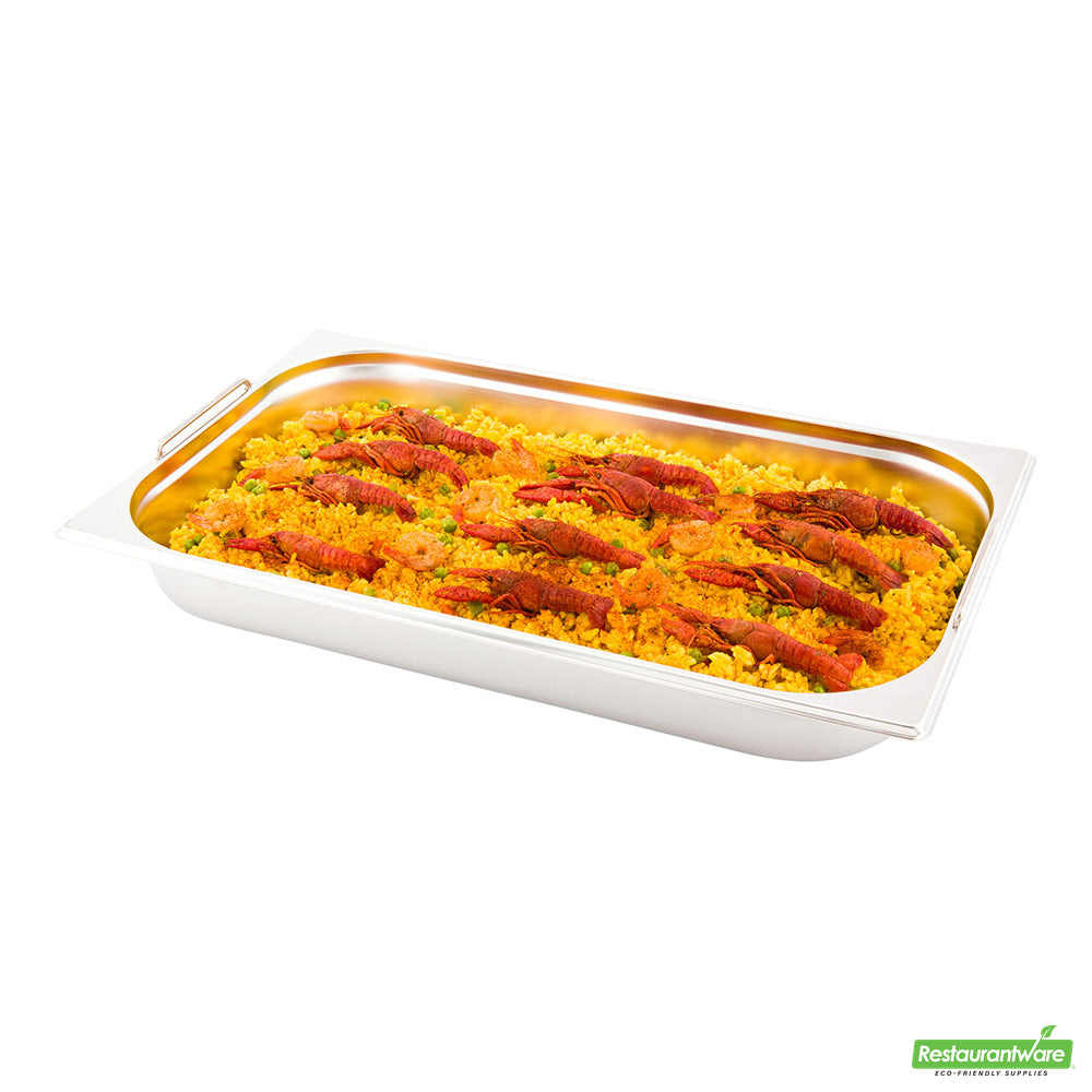 Wholesale Restaurantware Met Lux Rectangle Stainless Steel Full Size Steam Table Pan 2.5 Inch Deep - Anti Jam, Collapsible Handles- Bulk