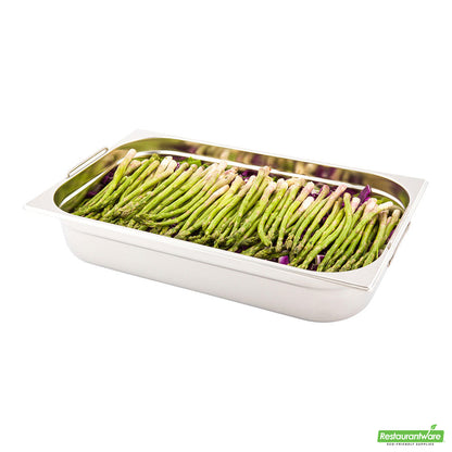Wholesale Restaurantware Met Lux Rectangle Stainless Steel Full Size Steam Table Pan 4 Inch Deep - Anti Jam, Collapsible Handles- Bulk