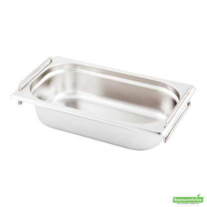 Wholesale Restaurantware Met Lux Rectangle Stainless Steel 1/4 Size Steam Table Pan - 2.5 Inch Deep - Anti Jam, Collapsible Handles- Bulk
