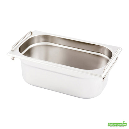 Wholesale Restaurantware Met Lux Rectangle Stainless Steel 1/4 Size Steam Table Pan - 4 Inch Deep - Anti Jam, Collapsible Handles- Bulk