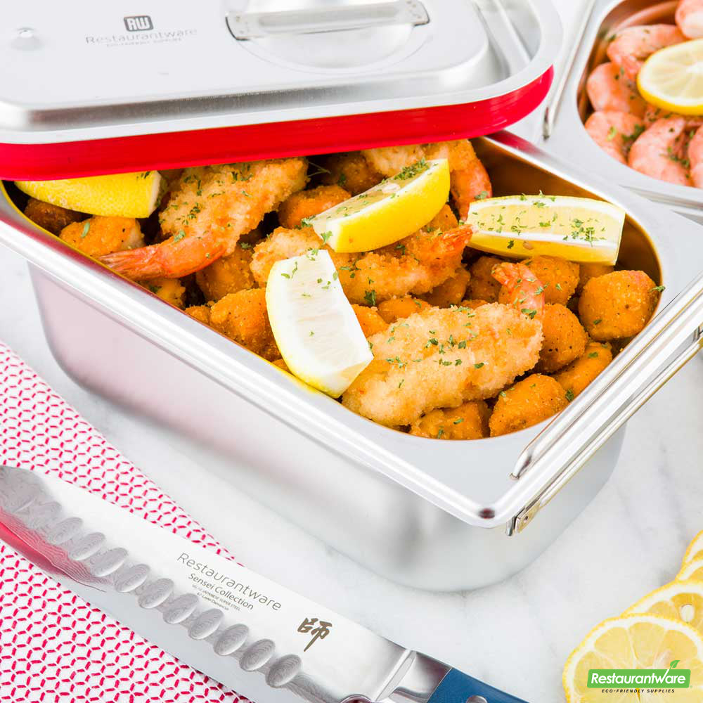 Wholesale Restaurantware Met Lux Rectangle Stainless Steel 1/4 Size Steam Table Pan - 4 Inch Deep - Anti Jam, Collapsible Handles- Bulk