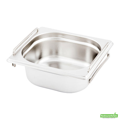 Wholesale Restaurantware Met Lux Rectangle Stainless Steel 1/6 Size Steam Table Pan 2.5 Inch Deep - Anti Jam, Collapsible Handles- Bulk