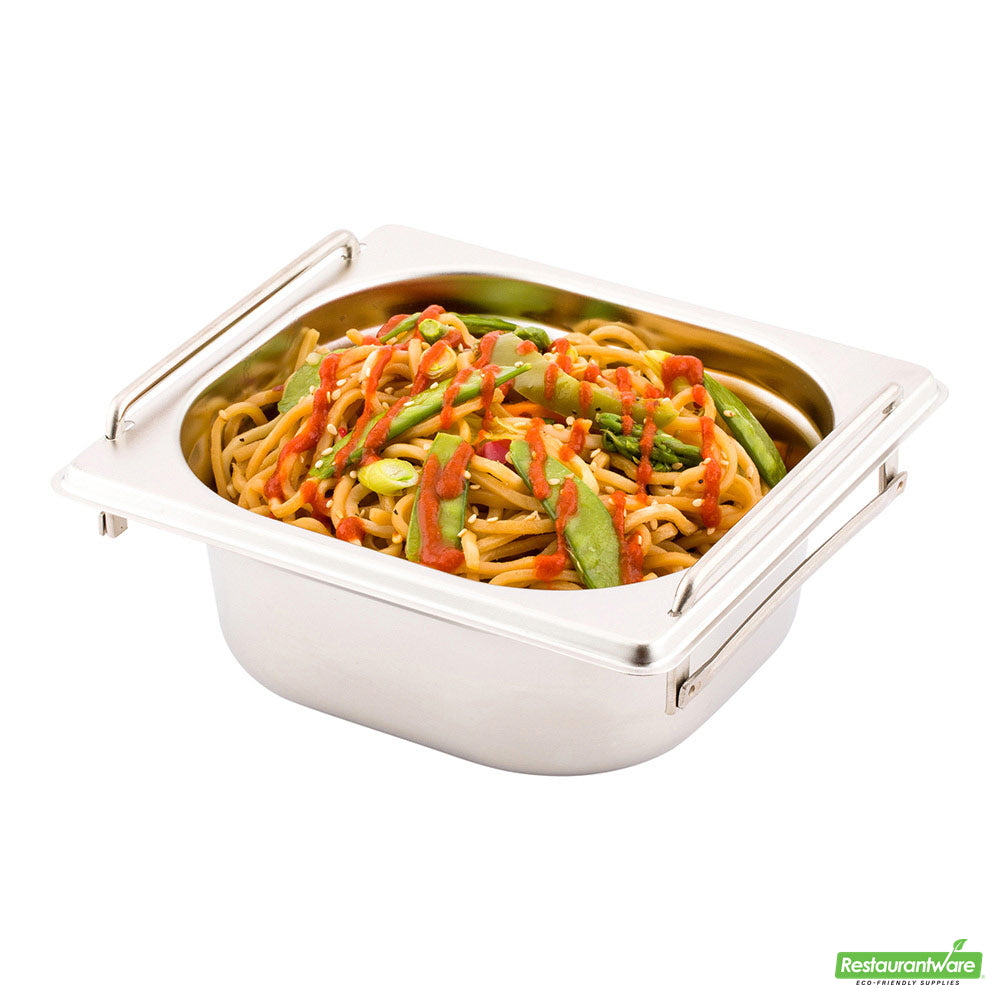 Wholesale Restaurantware Met Lux Rectangle Stainless Steel 1/6 Size Steam Table Pan 2.5 Inch Deep - Anti Jam, Collapsible Handles- Bulk
