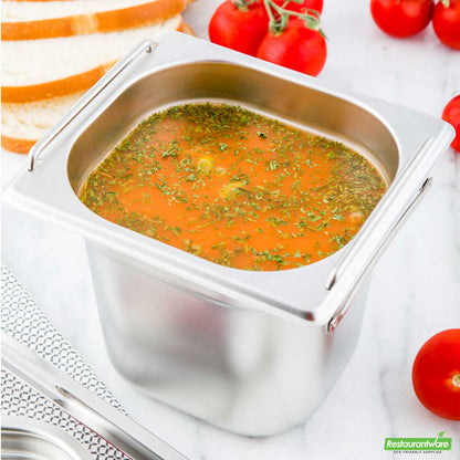 Wholesale Restaurantware Met Lux Rectangle Stainless Steel 1/6 Size Steam Table Pan - Anti Jam, Collapsible Handles- Bulk