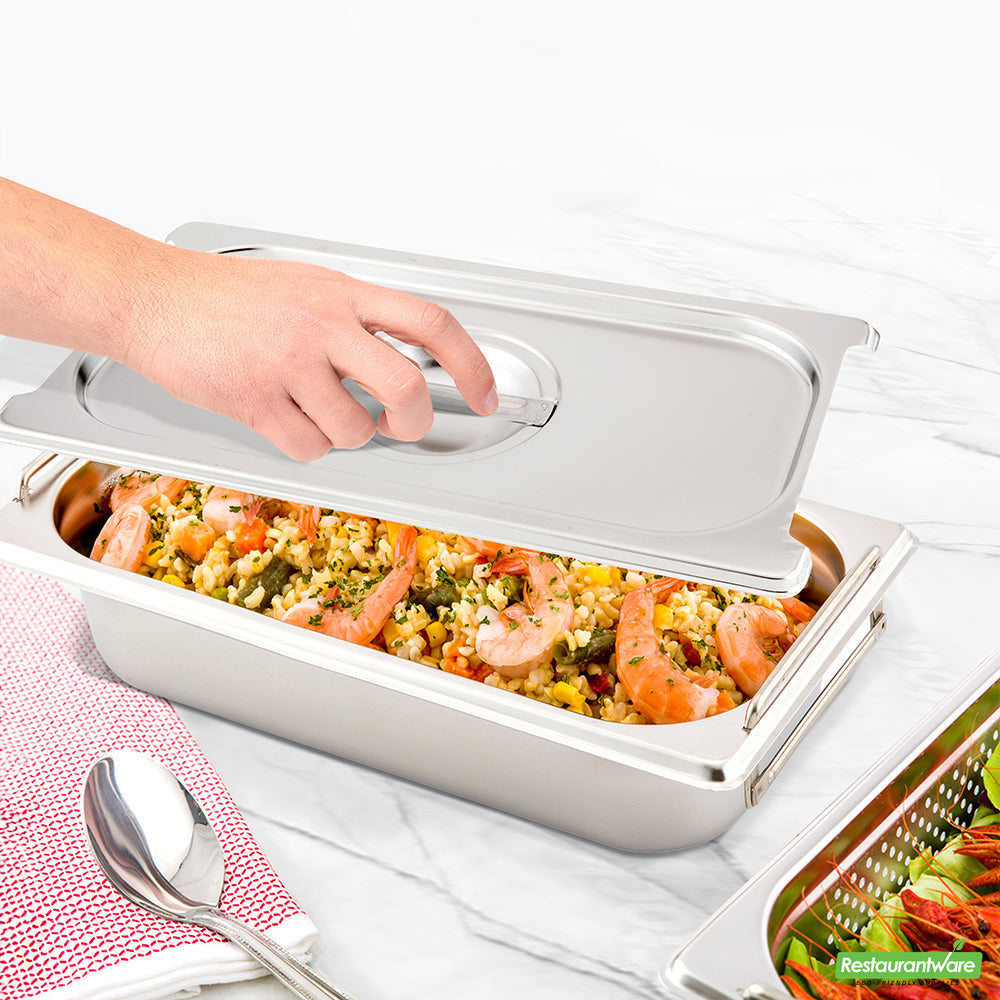 Wholesale Restaurantware Met Lux Rectangle Stainless Steel Lid - Fits 1/3 Size Steam Table Pan- Bulk