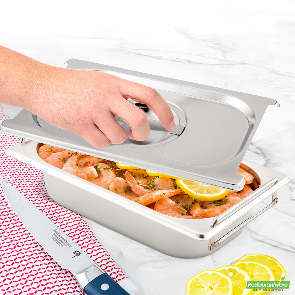 Wholesale Restaurantware Met Lux Rectangle Stainless Steel Lid - Fits 1/4 Size Steam Table Pan- Bulk