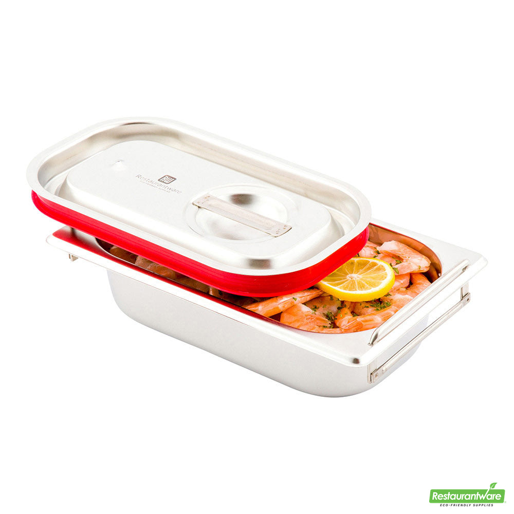Wholesale Restaurantware Met Lux Rectangle Stainless Steel Travel Lid - Fits 1/4 Size Steam Table Pan- Bulk