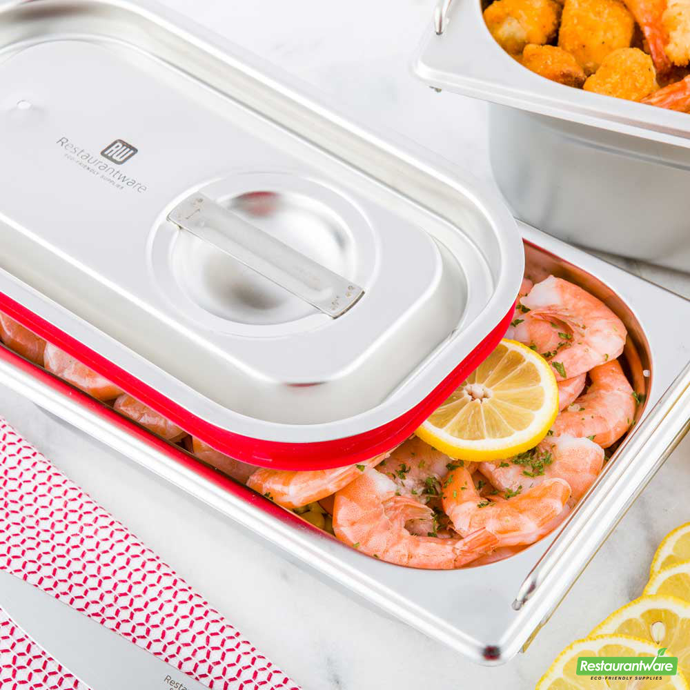 Wholesale Restaurantware Met Lux Rectangle Stainless Steel Travel Lid - Fits 1/4 Size Steam Table Pan- Bulk