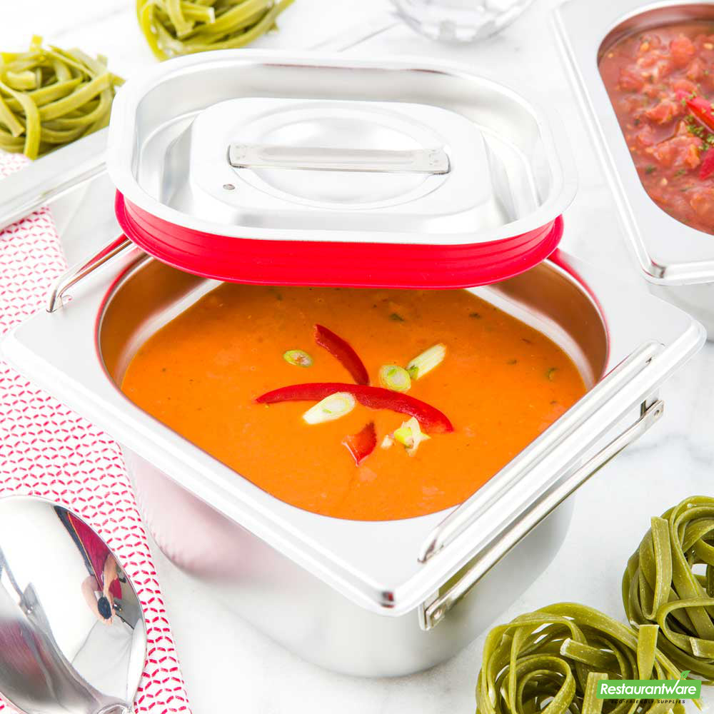 Wholesale Restaurantware Met Lux Rectangle Stainless Steel Travel Lid - Fits 1/6 Size Steam Table Pan- Bulk