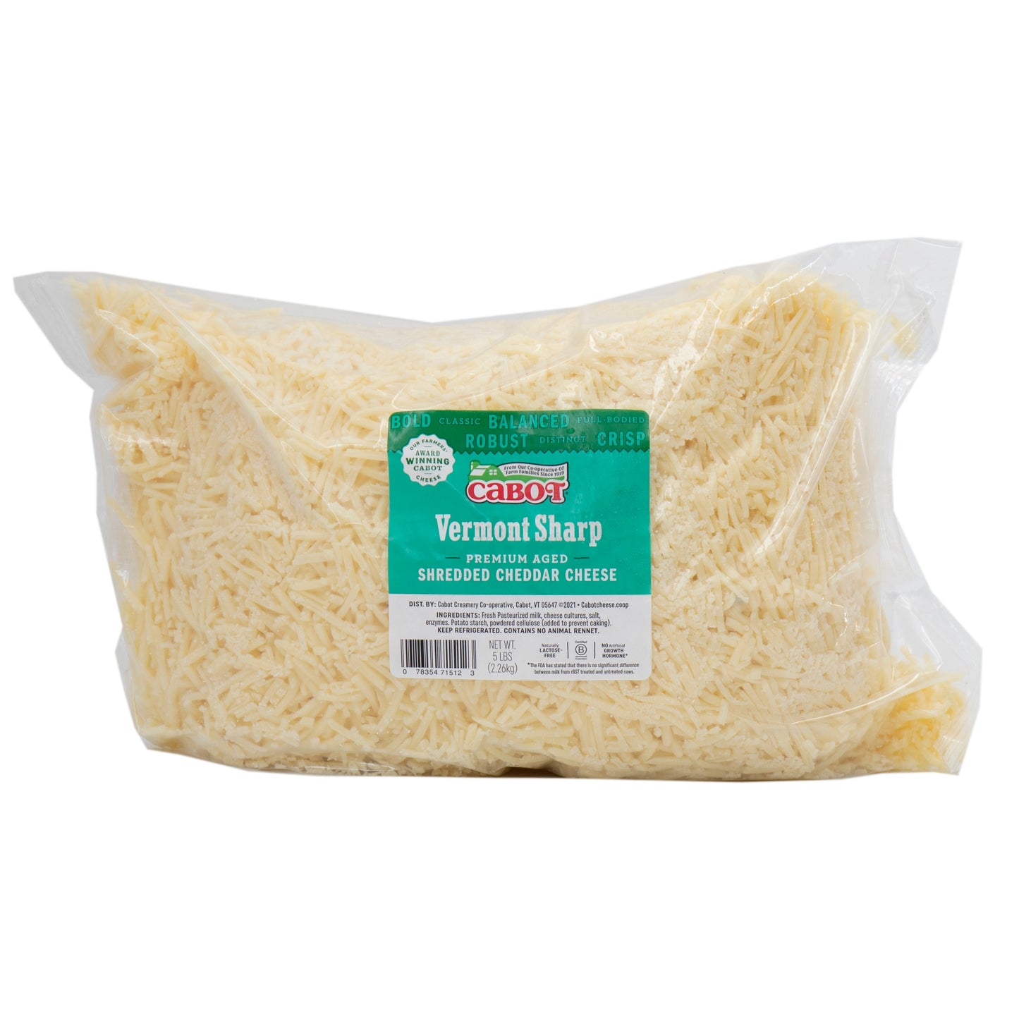 Wholesale Cabot Creamery White Sharp Cheddar Cheese Shredded 5lb- Bulk