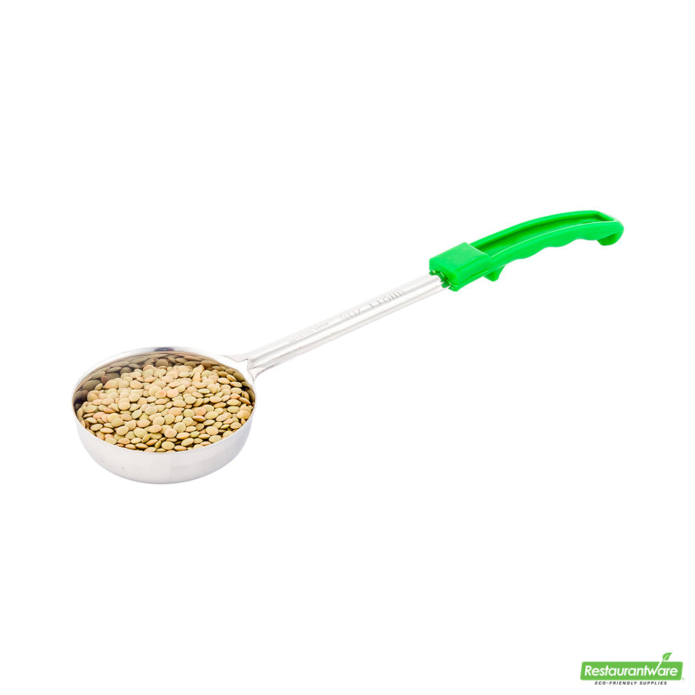 Wholesale Restaurantware Met Lux 4 Oz Stainless Steel Spoodle - Solid, with Green Handle- Bulk