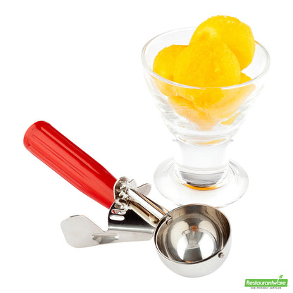Wholesale Restaurantware Met Lux 1.75 Oz Stainless Steel #24 Portion Scoop - with Red Handle- Bulk