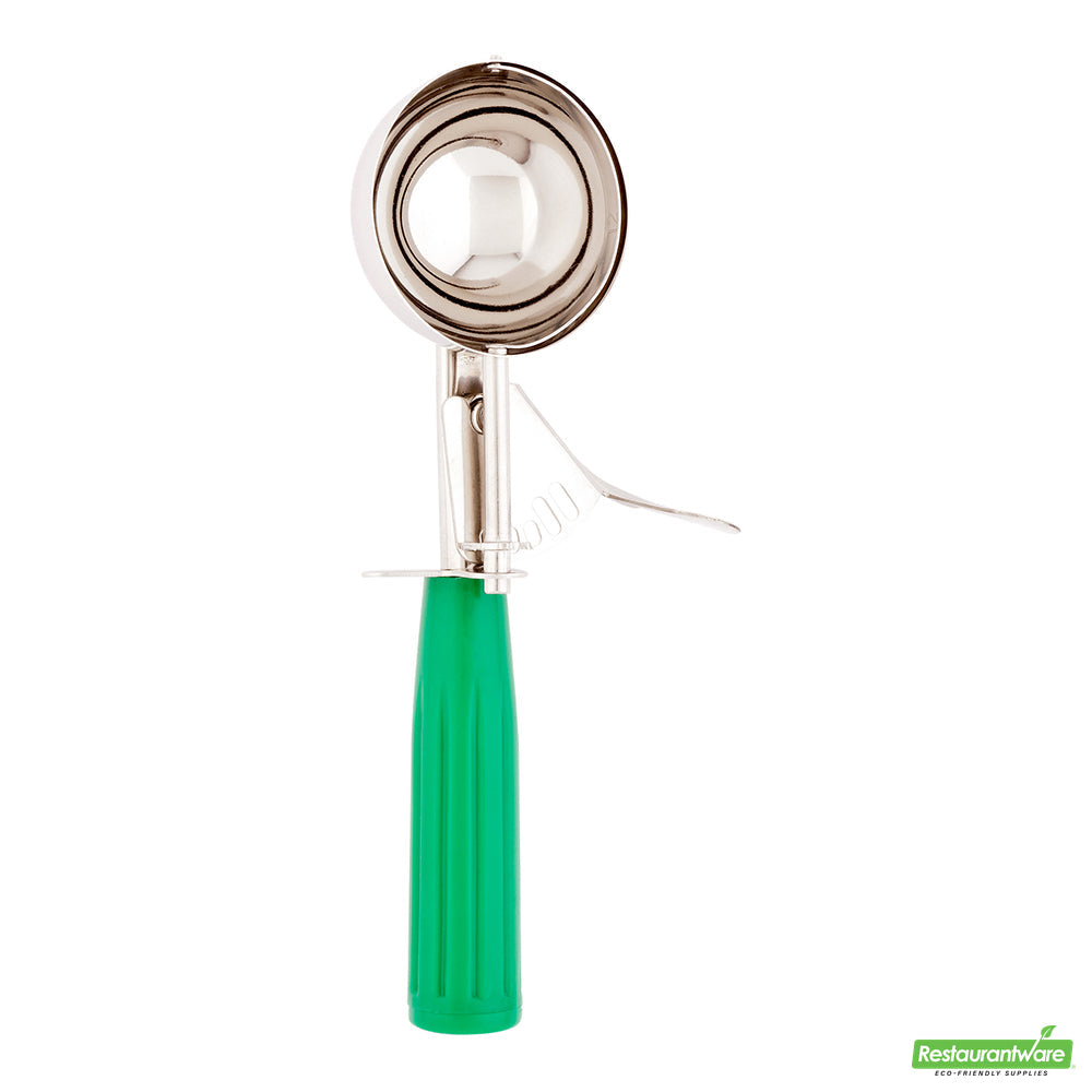 Wholesale Restaurantware Met Lux 3.25 Oz Stainless Steel #12 Portion Scoop - with Green Handle- Bulk