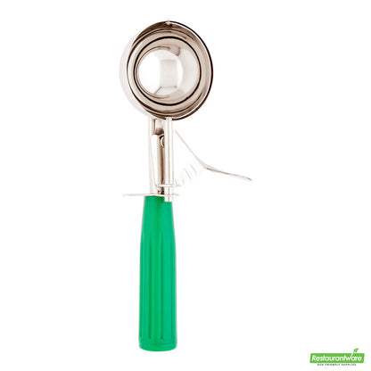 Wholesale Restaurantware Met Lux 3.25 Oz Stainless Steel #12 Portion Scoop - with Green Handle- Bulk