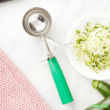 Wholesale Restaurantware Met Lux 3.25 Oz Stainless Steel #12 Portion Scoop - with Green Handle- Bulk