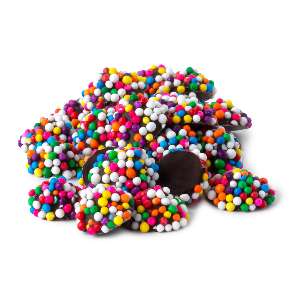 Wholesale BoxNCase Dark Chocolate Mini Nonpareils With Rainbow Seeds- Bulk