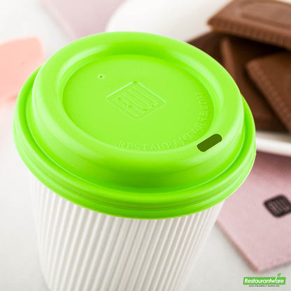 Wholesale Restaurantware Restpresso Lime Green Plastic Coffee Cup Lid - Fits 8, 12, 16 and 20 Oz- Bulk