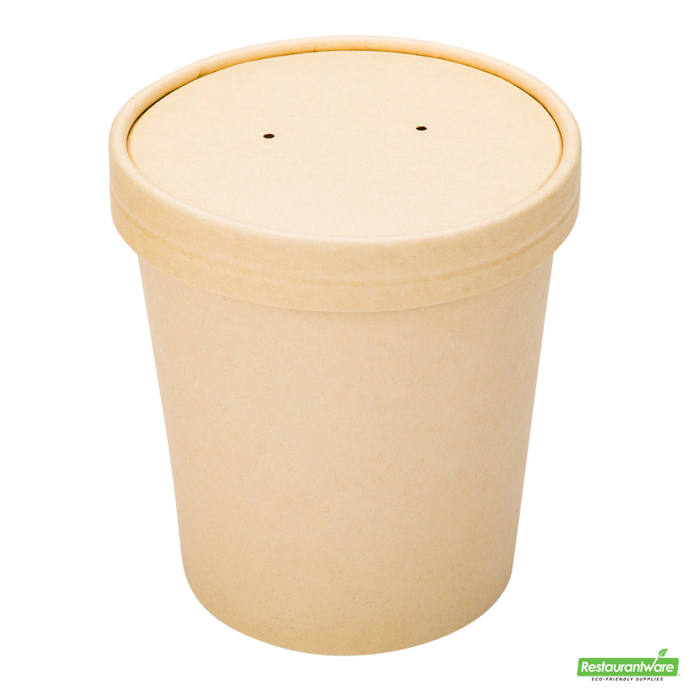 Wholesale Restaurantware Bio Tek Round Bamboo Paper Soup Container Lid - Fits 26 and 32 Oz- Bulk