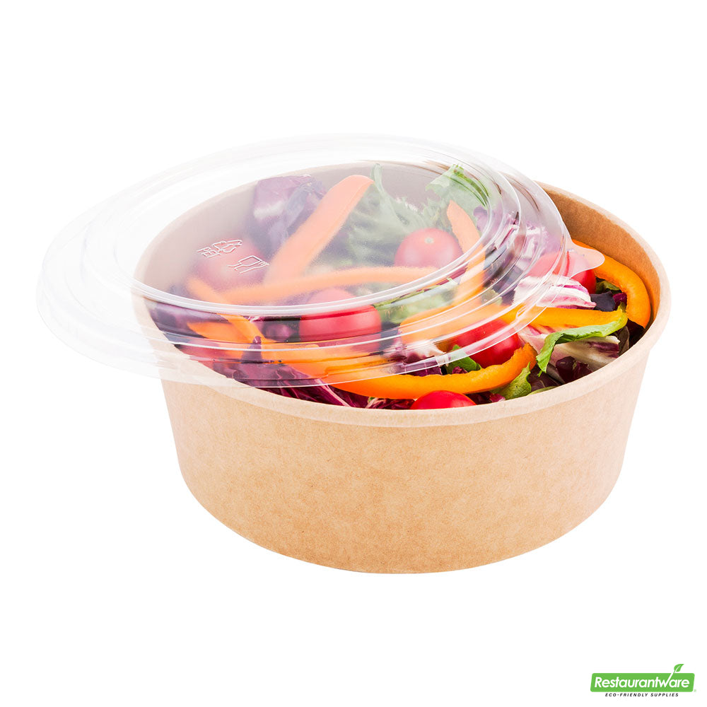 Wholesale Restaurantware Bio Tek Take Out Container Round Clear Plastic Lid - Fits 25 Oz- Bulk