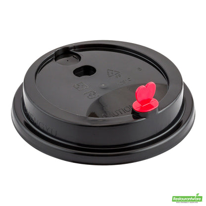 Wholesale Restaurantware Black Plastic Coffee Cup Lid - Fits 8, 12, 16 and 20 Oz, with Red Heart Plug- Bulk