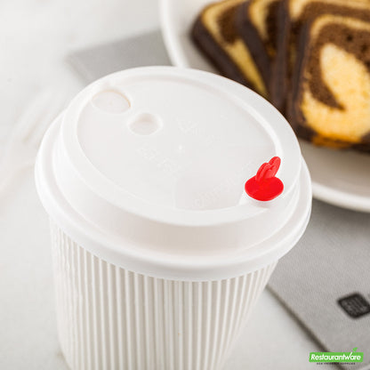 Wholesale Restaurantware White Plastic Coffee Cup Lid - Fits 8, 12, 16 and 20 Oz, with Red Heart Plug- Bulk