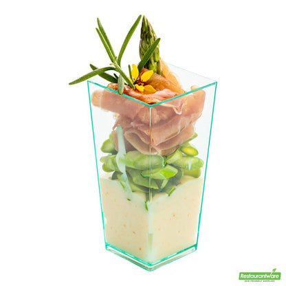Wholesale Restaurantware 4 Oz Square Seagreen Plastic Tall Geometric Cup - 1 1/2" X 1 1/2" X 3 1/4" - 100 Count Box- Bulk