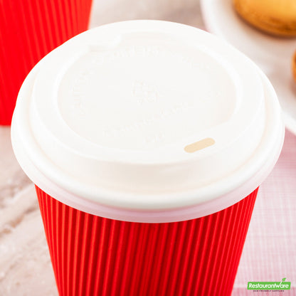 Wholesale Restaurantware White Pla Coffee Cup Lid - Fits 8, 12, 16 and 20 Oz, Compostable - 3.6" X 3.6" X 0.9"- Bulk