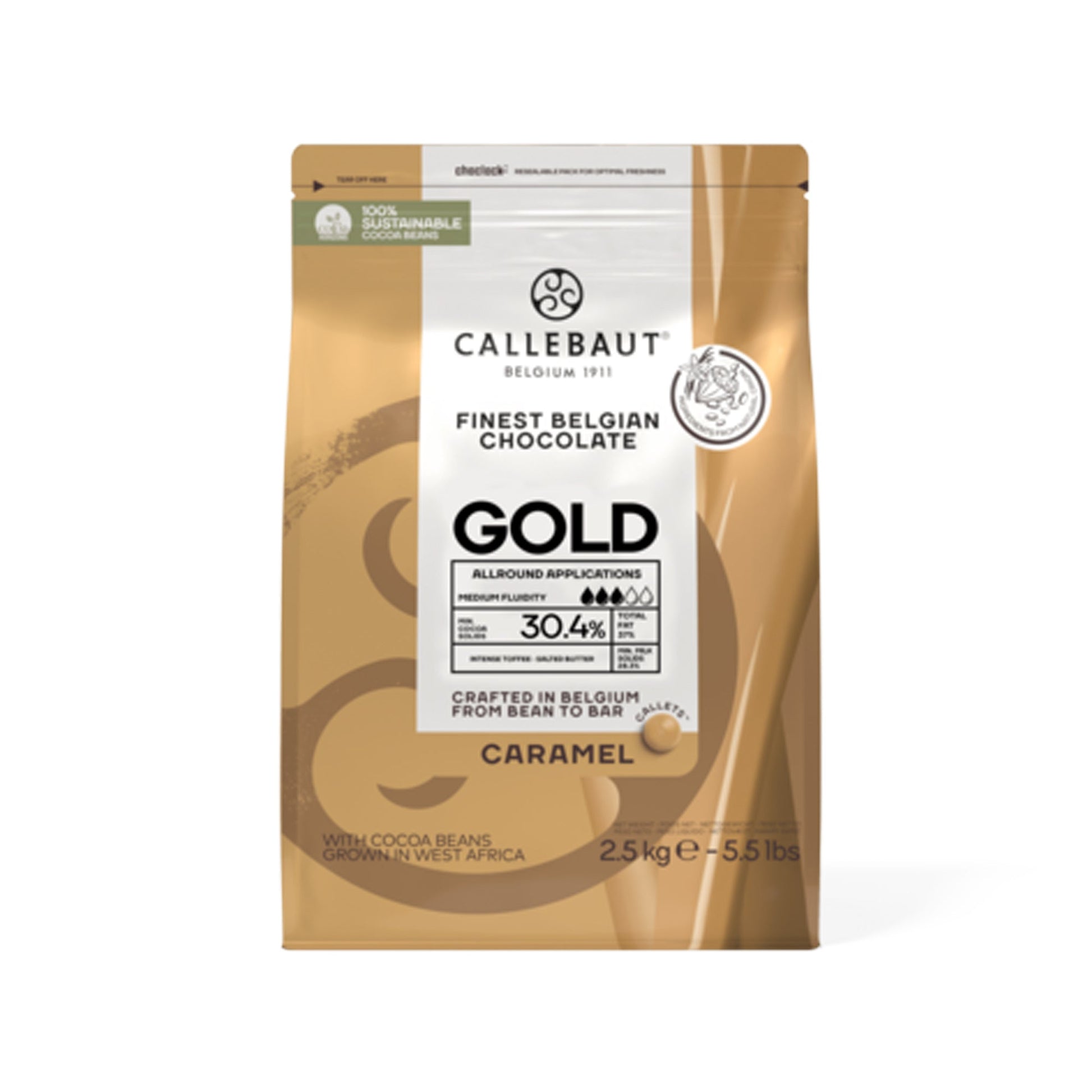 Wholesale Callebaut 30.4% Gold Chocolate Caramel White Chocolate 2.5kg- Bulk